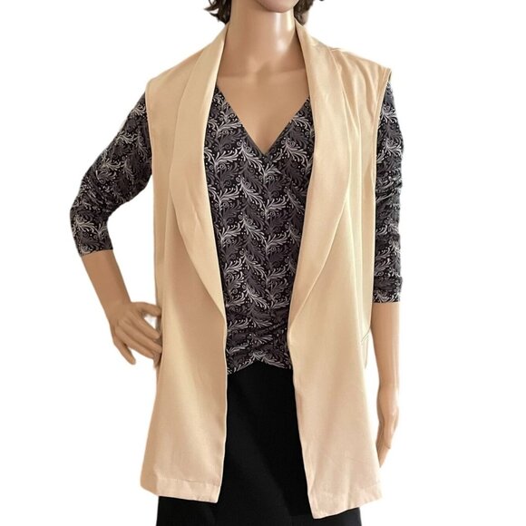 Open Front Collared Vest Womens 2XL Cream Beige Neutral Sleeveless - Picture 1 of 7